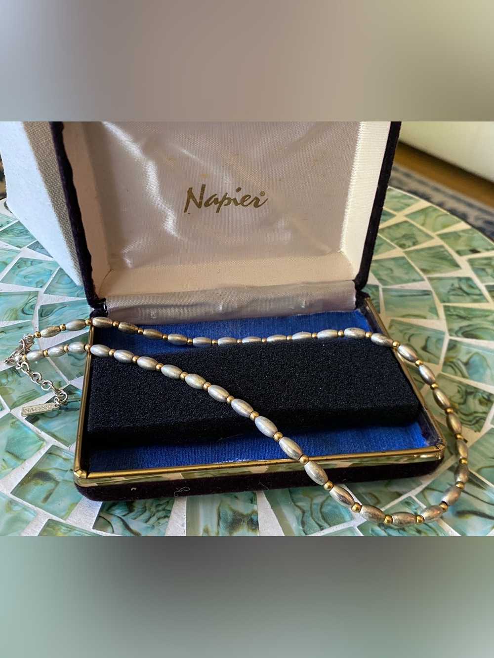 Vintage Napier Two-Tone Beaded Necklace Silver & Gold Tone 16” + Extender
